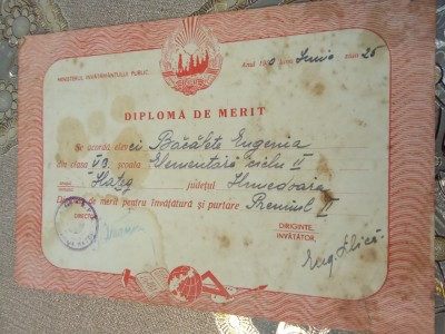 Diploma de Merit elev 1950 foto