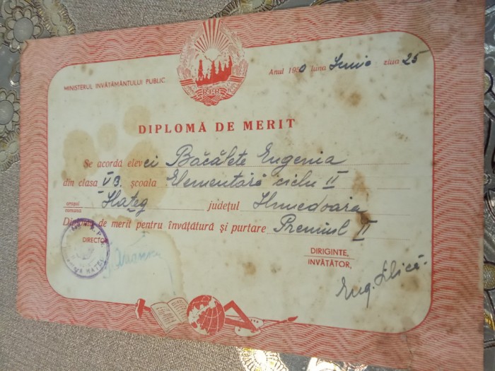 Diploma de Merit elev 1950