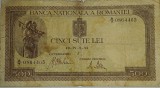 CY - Bancnota Romania "Cinci Sute 500 lei 02 Aprilie 1941" Filigran BNR / circulata / Castelul Peles (verso)