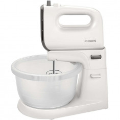 Mixer de mana Viva Collection HR3745/00, 450 W, bol actionare automata, 5 viteze, functie Turbo, alb/gri