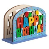 Suport servetele din lemn, Decoratiune Happy Birthday, Multicolor, 12x5x9 cm, CMCLASS
