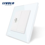 Cumpara ieftin Priza simpla HDMI Livolo alba cu rama din sticla termorezistenta