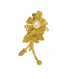 Cumpara ieftin Clema de par aurie 5 x 2 cm, model floral metalizat, accesoriu elegant pentru coafuri, prindere ferma, 1 buc