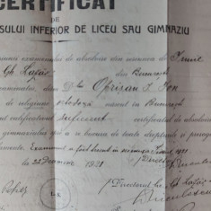 CERTIFICAT DE ABSOLVENT AL LICEULUI GHEORGHE LAZAR DIN BUCURESTI-1921.