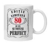 Cana alba personalizata &quot;editie limitata&quot;, 80 ani, INOVATIX&reg;. 330ml