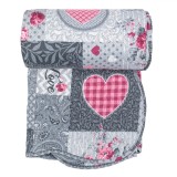 Cuvertură Pat Patchwork, Gri, 160x230cm, Model Floral, Poliester, Oem