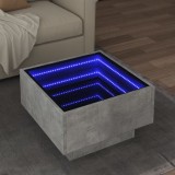 VidaXL Măsuță de cafea cu LED, gri beton, 50x50x30 cm, lemn prelucrat