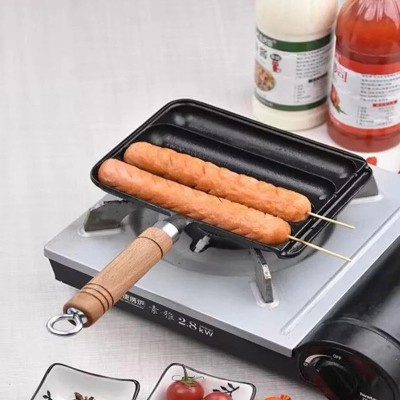Tigaie grill antiaderenta, Fonta durabila si maner din lemn, tigaie gatire sanatoasa foto