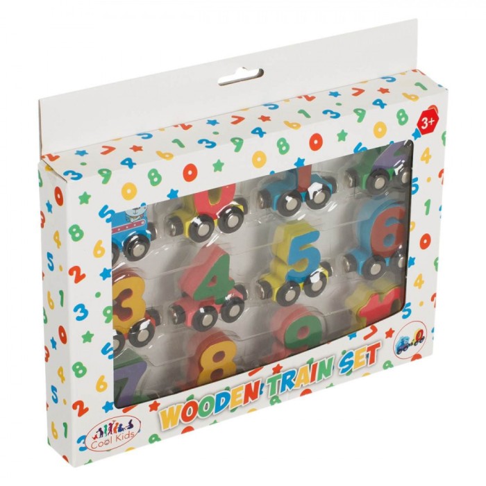 Tren Jucării Lemn, Set 12 Vagoane Magnetice, Multicolor, 3+ Ani