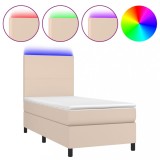 Cumpara ieftin Pat cu arcuri, cu saltea si LED cappuccino 100x200 cm piele eco