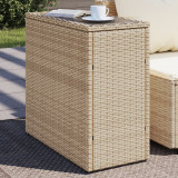 Cumpara ieftin Masă laterală grădină, blat sticlă, bej 58x27,5x55 cm poliratan