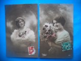 HOPCT 1721 FEMEI..FEMEI-TCV-ROMANTICA-FRANTA-LOT 2 CARTI POSTALE VECHI-CIRCULATE