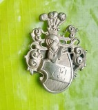 F464-Insigna aplica mica veche Cavaler Medieval personalizata FB sau BF alpaca.