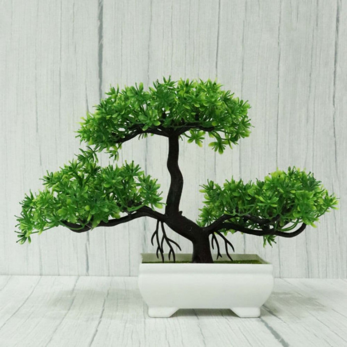 Bonsai decorativ artificial in ghiveci, Verde, 29 cm, MCT-18K211V