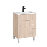 Leziter Neo 60 Dulap Baie cu Chiuveta Stejar Sonoma, 61x47x84.7 cm, 1 Usa, 2 Sertare, Ceramica, Otel