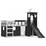 Cumpara ieftin Pat supraetajat cu tobogan si perdele, alb si negru, 80x200 cm