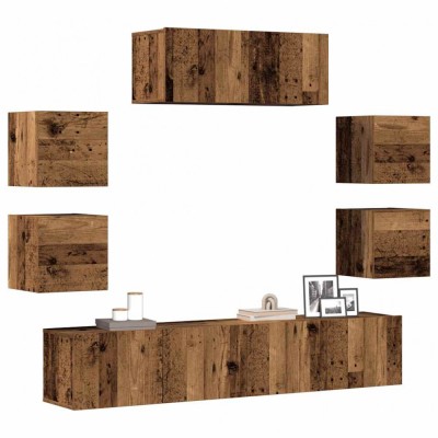 vidaXL Set dulap TV 7 piese montat pe perete lemn vechi lemn prelucrat 3329013 foto
