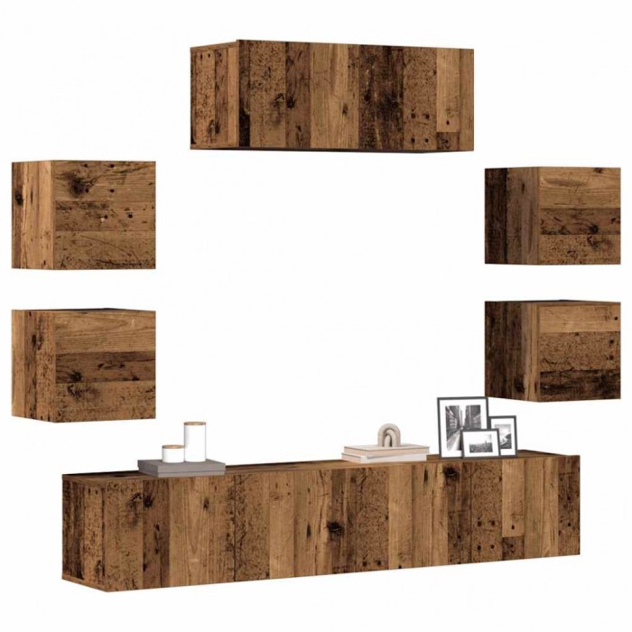vidaXL Set dulap TV 7 piese montat pe perete lemn vechi lemn prelucrat 3329013