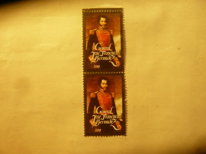 Pereche Venezuela 1982 Personalitati istorice - General J.Fr.Bermudez ,fara guma