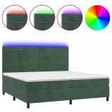 Cumpara ieftin Pat cu arcuri, saltea si LED, verde inchis, 200x200 cm, catifea