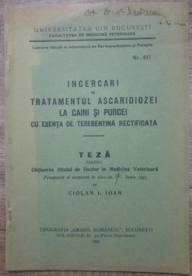 Incercari in tratamentul ascaridiozei la caini si purcei/ 1935 foto