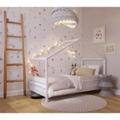 Patut tip casuta din lemn junior, 160x80 cm, Din lemn certificat FSC, Transformabil in casuta de joaca, Cu bariera de protectie, foto