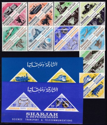 DB1 Telecomunicatii si Transporturi 1965 Sharjah 20 v. + 2 x SS MNH foto