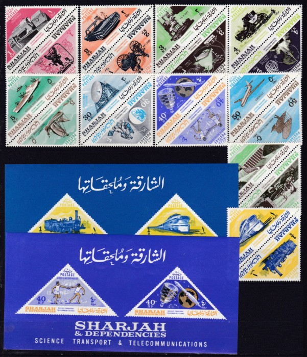 DB1 Telecomunicatii si Transporturi 1965 Sharjah 20 v. + 2 x SS MNH