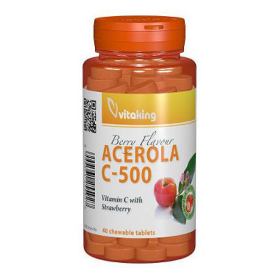 Vitamina C 500 mg cu acerola, gust de capsuni, 40cps masticabile, Vitaking foto