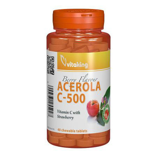 Vitamina C 500 mg cu acerola, gust de capsuni, 40cps masticabile, Vitaking