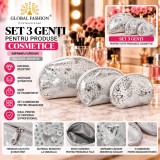 Set de 4 unități: Set 3 genți pentru cosmetice, culoare argintie