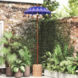 VidaXL Parasol Balinez albastru (90-100) x 260 cm Bumbac și lemn masiv 42006465