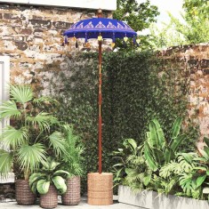 Parasol cu bază Albastru, Maro 250 cm Bumbac, lemn
