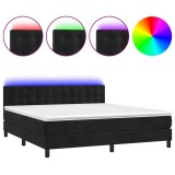 Cumpara ieftin Pat cu arcuri, saltea si LED, negru, 180x200 cm, catifea