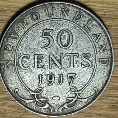 Newfoundland Canada -moneda argint 925- 50 cents 1917 C -raritate stare f buna!