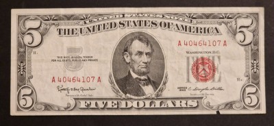 America 5 Dolari 1963 seria A40464107A foto