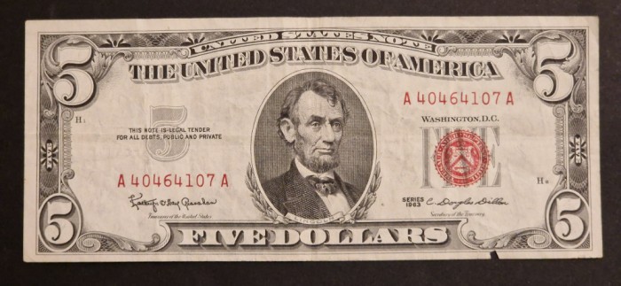 America 5 Dolari 1963 seria A40464107A