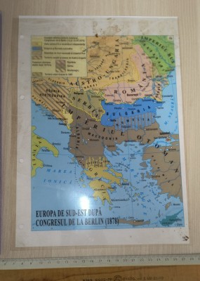 HARTA DIN PLASTIC TRANSPARENTA FOLOSITA LA PROIECTOR IN RSR ,EUROPA DE SUD EST DUPA CONGRESUL DE LA BERLIN 1878 foto