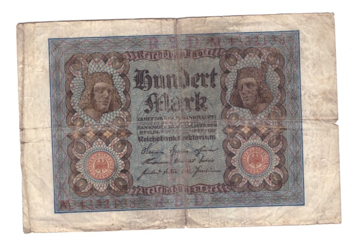 Bancnota Germania 100 mark/marci 1 noiembrie 1920, circulata, uzata