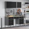 vidaXL Set dulap lucru &amp; panou c&acirc;rlige, 8 piese, negru, MDF &amp; metal