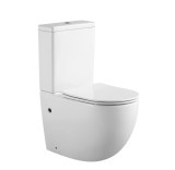 Cumpara ieftin Set Vas WC Pe Pardoseala, Model LX-2903, Fara Rama, Rimless, Rezervor Apa, Iesire Orizontala P-Trap, Dimensiuni 630 x 385 x 815 mm, Alb, Ceramica, Cap