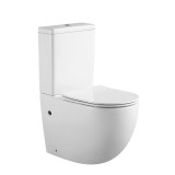 Set Vas WC Pe Pardoseala, Model LX-2903, Fara Rama, Rimless, Rezervor Apa, Iesire Orizontala P-Trap, Dimensiuni 630 x 385 x 815 mm, Alb, Ceramica, Cap