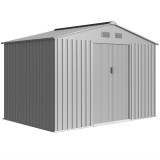 Outsunny Șopron de Grădină Exterior 4,9 m&sup2; 277x195x192 cm cu Ușă Culisantă Ventilație și Kit de Fundație Gri | Aosom Romania