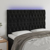 VidaXL Tăblie de pat cu LED, negru, 144x7x118/128 cm, catifea