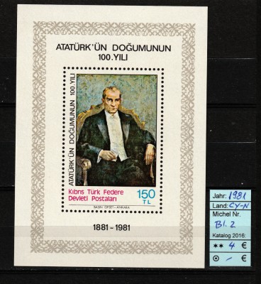 Turcia / Cipru Nord, 1981 | Aniv. 100 ani Atat&amp;uuml;rk - Personalităţi | MNH | aph foto