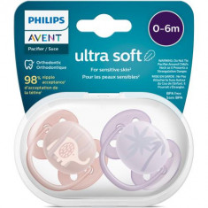 Set 2 suzete Philips-Avent SCF091/09, ultra soft 0-6 luni, Ortodontice, fara BPA, Tropical/Elefant