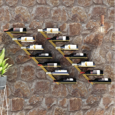 Suport sticle vin montat pe perete,2 buc.,7 sticle,auriu, metal foto