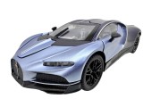 Macheta Bugatti Chiron albastru 1:24 replica metal lumini si sunete usi capota si portbagaj deschise