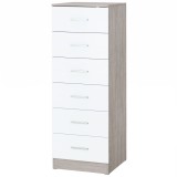 HOMCOM Comodă cu 6 sertare Comodă &icirc;naltă pentru dormitor cu sistem anti-răsturnare 40x40x110 cm Gri deschis și Alb | Aosom Romania