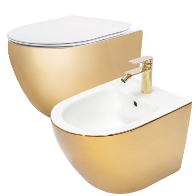 Set vas WC CARLO Flat + Bideu CARLO MINI GOLD/WHITE foto